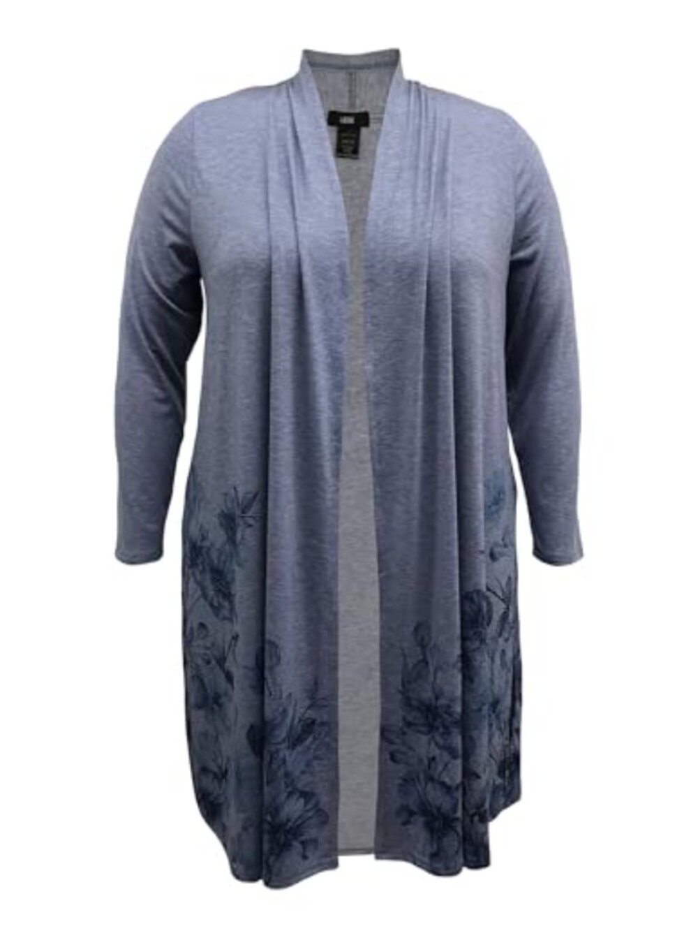 Plus Size Open Front Cardigan Duster Long Sleeve Side Pockets Floral